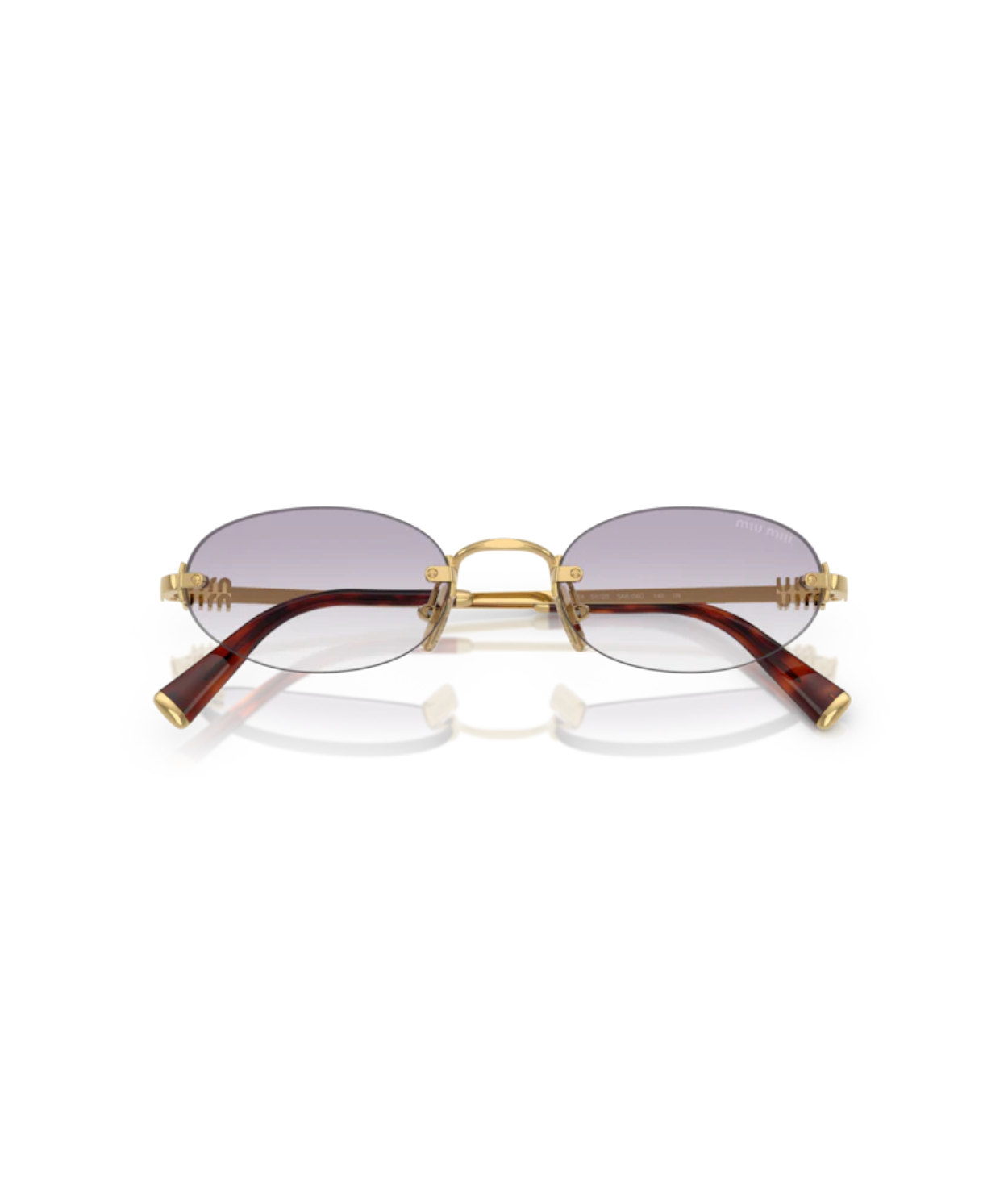 Miu Miu Rimless Oval Sunglasses with Purple Lenses and Gold Bridge Miu Miu MU 54YS 5AK06I Rimless Light Purple Wrap Sunglasses - US main image 2