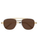 Cartier Santos CT0477S aviator sunglasses in Silver-Gold-Brown, front view