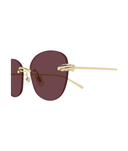Cartier Trinity CT0685S rimless butterfly sunglasses in Gold-Red, hinge and temple detail